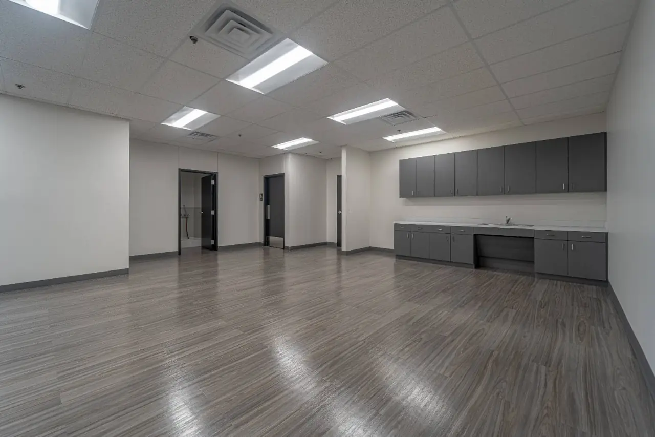 Commercial breakroom with finished electrical