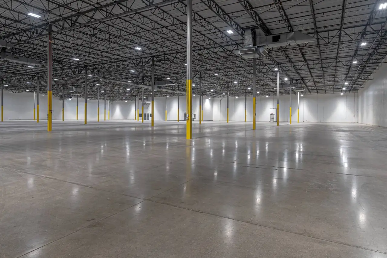 Wide view of a completed warehouse lighting project
