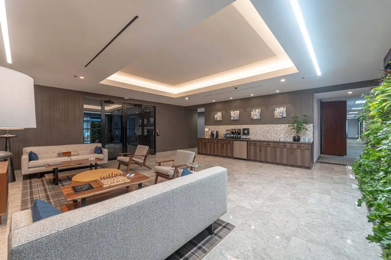 Premium office amenity lounge lighting design